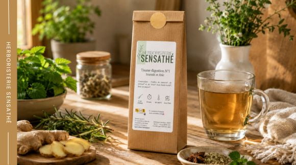 Tisane digestion pour soutenir le transit et réduire la sensation de fatigue après repas - Herboristerie Sensathé